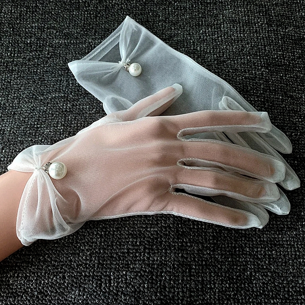Sheer Elegance White Gloves With Pearl Drop Accent Wedding Tea Church De…